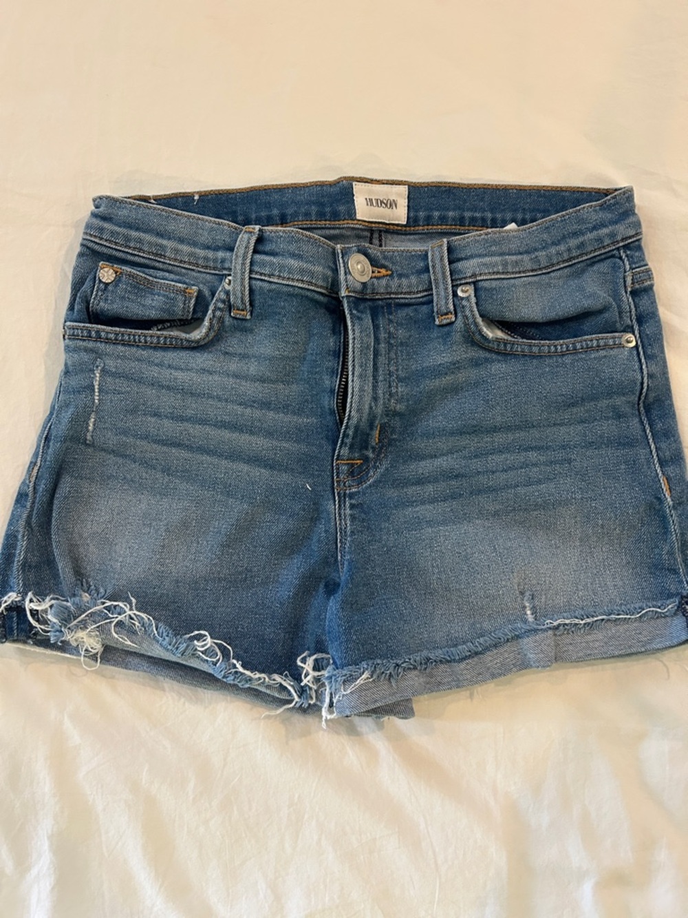 Hudson Jeans Distressed Blue Denim Cutoff Shorts